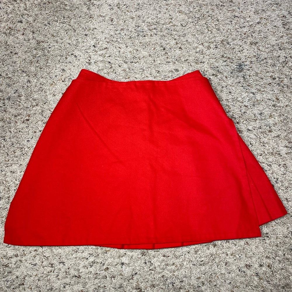 KYE Spring Red Pleated Mini Skirt with Asymmetrical Wrap Overlay Womens Sz 1
